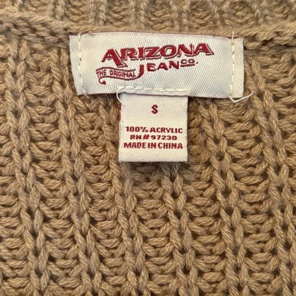 Arizona Jean Co. Size S Open Long Cardigan. Tan with distressed design. - Picture 4 of 5